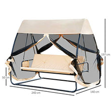 Outsunny Dondolo Letto da Giardino con Zanzariera caffè Chiaro, Dondolo Ribaltabile 3 Posti per Esterno e Balcone 240x140x197cm
