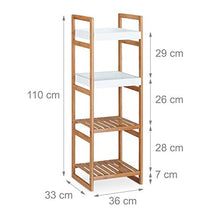 Relaxdays Scaffale Bagno, 4 Mensole, Design Aperto in bambù, Libreria, Cucina, HLP: 110x36x33 cm, Aspetto Legno/Bianco