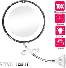 Specchio da trucco con ingrandimento 10x, regolabile, a collo di cigno flessibile, a forma di ventosa, specchio cosmetico per camera da letto, bagno