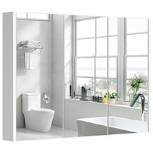 COSTWAY Mobile a Specchio per Bagno Armadietto Arredo con Specchio a Parete con 3 Ante e 2 Ripiani Regolabili in Altezza, Bianco, 90 x 11 x 65 cm