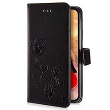 Robinsoni Cover Compatibile con iPhone 8 / iPhone 7 Case Scintillare Glitters Lucido Portafoglio Libro Custodia Retro 3D Rosa Stampato Pelle PU Libretto Cover Foglio Flip Magnetica Fiore Caso, Nero