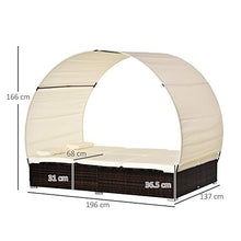Outsunny Sdraio da Giardino Doppia con Tettuccio e Schienale 5 Reclinazioni, Lettino Prendisole in Rattan PE 196x137x36.5cm Bianco Crema
