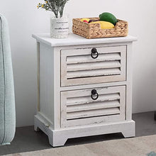 Rebecca Mobili Comodino Montato Bianco, cassettiera 2 cassetti, Legno Paulownia, Vintage Shabby Chic, da Camera Ingresso Bagno - Misure: 45 x 42 x 29 cm (HxLxP) - Art. RE4571