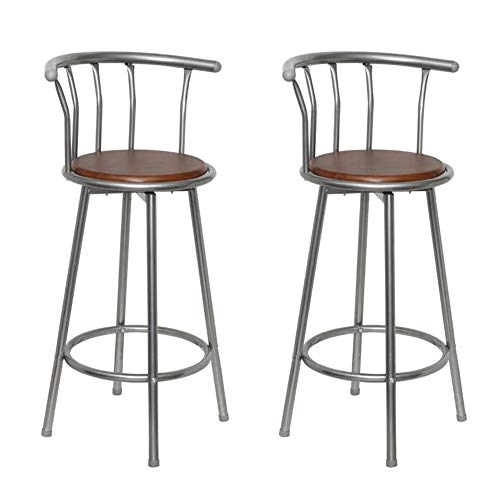Set di 2 sgabelli da bar con schienale, sgabelli da bar da colazione, telaio in acciaio, stile industriale, per cucina, soggiorno, colore: marrone