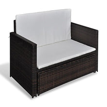 Festnight 5 Pz Set Divano Letto 2 Posti con Poggiapiedi in Polirattan da Giardino Esterno Marrone,Divano da Giardino in Rattan Marrone,Set Divano da Giardino con 2 Posti,Divano Esterno Rattan