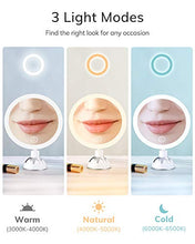 AEVO 10X Specchio Ingranditore per Trucco con 30 Luci LED, 3 modalità di Illuminazione, Riflesso in HD, Rotazione a 360 Gradi, Dimming Continuo e Doppia Alimentazione USB o Batteria.