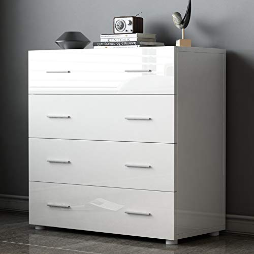 Comodino Cassaforte e stabile di grande capacità Design moderno Pannello truciolare Cassettiera a 4 cassetti Robusta caffetteria per hotel da ufficio(white)