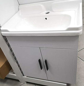 GT-LUX Mobile Bagno Lavanderia 45 CM X450P Legno Bianco Rubinetto LAVABO 2 SPORTELLI