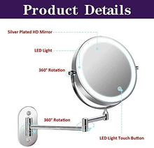 WZDD Specchio Ingranditore da Parete 10X, Specchio da Trucco con Luce LED, Doppio Lato Specchio da Bagno 360° Girevole E Rotondo, for Hotel