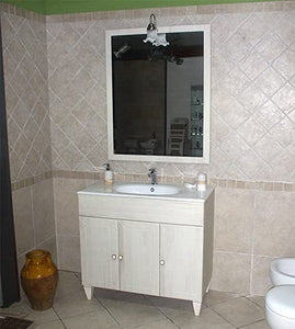 Mobile Bagno a Terra Ines decapè cm 90 con Specchio, Applique e lavabo