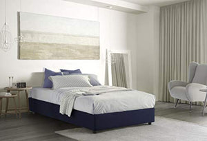Talamo Italia Letto contenitore Una piazza e mezza Silvia Sommier, Made in Italy, Letto con rivestimento in tessuto, Apertura frontale, adatto per materasso cm 120x190, Blu