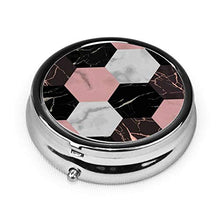 Hexagons - Mini portapillole in metallo rotondo per medicine, borsa da viaggio, in stile caotico in marmo