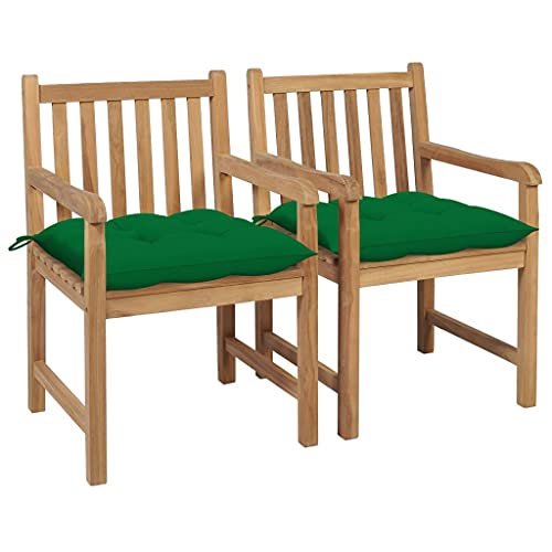 vidaXL Sedie da Giardino 2 pz con Cuscini Verdi in Massello di Teak