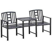 Outsunny Panchina da Giardino Moderna 2 Posti con Tavolino e Foro per Ombrellone Arredamento da Esterno 165x52x83cm Nero