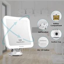 Auxmir Specchio da Trucco LED Ingrandimento 10X Specchio Ingranditore Illuminato per Bagno Specchio Quadrato a Ventosa 360° Girevole Portabile Senza Fili 16X16CM