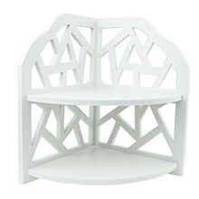 Tandi - Scaffale ad angolo bianco pastorale con ripiani a forma di reticolo, stile shabby chic, a due strati, per vasi e candele, ornamenti per candele