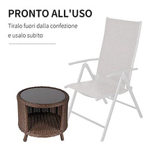 Outsunny Tavolino da Giardino Rotondo con Vano Portaoggetti in Rattan PE e Ripiano in Vetro, 51x51x42cm Marrone