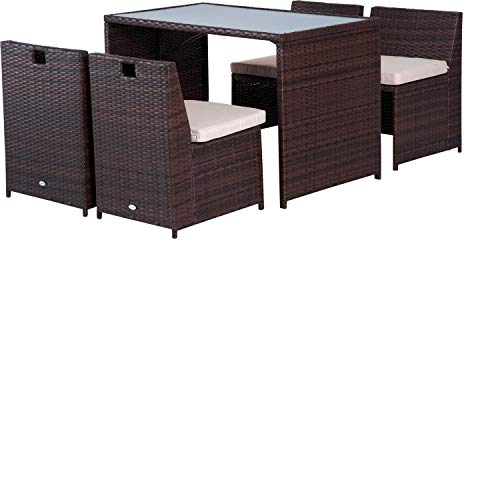 B. Outsunny Set mobili da Giardino: Tavolo + 4 sedie in PE Rattan Marrone