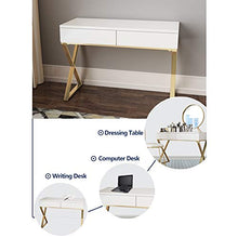 Moderno Tavolo Cosmetici Con Sgabello Imbottito Per Le Donne,Camera Da Letto Tavolo Da Trucco Con Specchio Rotondo,Specchiera Tavolo Cosmetici Con 2 Cassetti Scorrevoli-Bianco 100x40x75cm(39x16x30inch