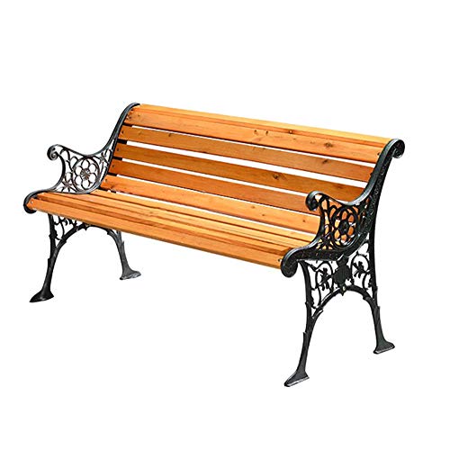 Doghe In Legno Panca da Terrazza da Giardino,Panchina da Esterno Con Schienale E Braccioli,Struttura In Ghisa E Sedile Decorativo In Legno Massello Anticorrosivo,Per Portici, Panchine D'ingresso