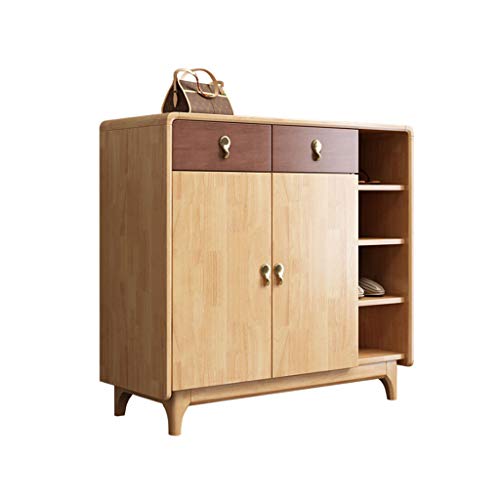 Armadio per Scarpe, Armadio di stoccaggio con 2 Ripiani Aperti con cassetto e Due Ante per Ripiani Multifunzione