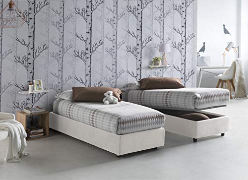 Talamo Italia Letto contenitore Singolo Silvia Sommier, Made in Italy, Letto con rivestimento in tessuto, Apertura frontale, con materasso cm 80x190 incluso, Bianco