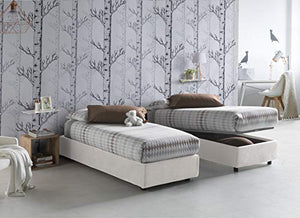 Talamo Italia Letto contenitore Singolo Silvia Sommier, Made in Italy, Letto con rivestimento in tessuto, Apertura frontale, con materasso cm 80x190 incluso, Bianco