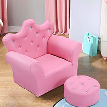 GOPLUS Divano con Poggiapiedi per Bambini, Poltrona Morbida con Struttura in Legno, Set di Divano e Pouf da Soggiorno, Rosa, 58x40,5x48 cm