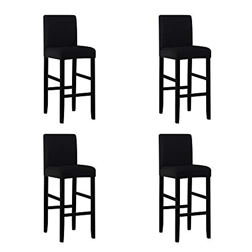 PandaHug - Set di 4 fodere per sgabello da bar, estensibili con schienale, protezione per sedia da sala da pranzo, colore: Nero