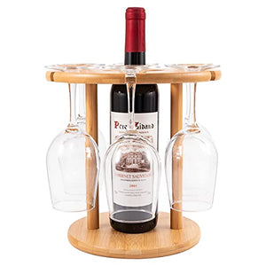 Roponan Portabicchieri da Vino per 6 Bicchieri e 1 Bottiglia, Porta Bottiglie di Vino per Gli Amanti del Vino o per Gli Ospiti di Feste o Banchetti, Bambù Naturale