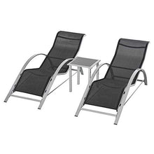 Outsunny Set 2 Sdraio da Giardino e Tavolino con Vetro, Lettino Prendisole con Tessuto Traspirante 59x169x66cm, Nero
