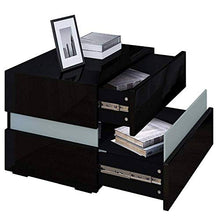 EBTOOLS Comodino Nero Lucido con LED Striscia, Comodino con 2 Spaziosi Cassetti Comodino Legno Comodino Letto Moderno con LED Blu e Telecomando, Tavolino da Caffè con LED, 60 x 39 x 45cm (Nero)