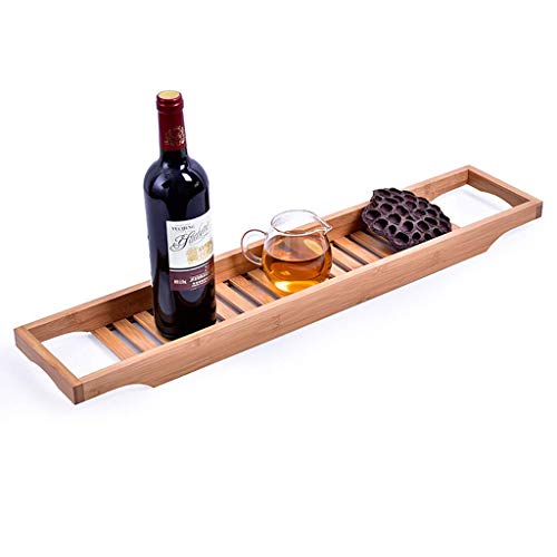 AnnYGJ Vasca da Bagno Caddy, Struttura in Legno Massello per Bagno Scaffale Rack Scaffale per Vino Portacandela Portacandela in Vetro per Vino, 4,5 X 101 X 14,5 Cm