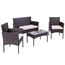Set di mobili da giardino in polyrattan, per 4 persone, divano e tavolo, con cuscino per il giardino, balcone e terrazza