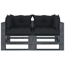 Tidyard Divano Pallet da Giardino con Cuscini, Divano da Giardino a Pallet 2 Posti in Legno Antracite