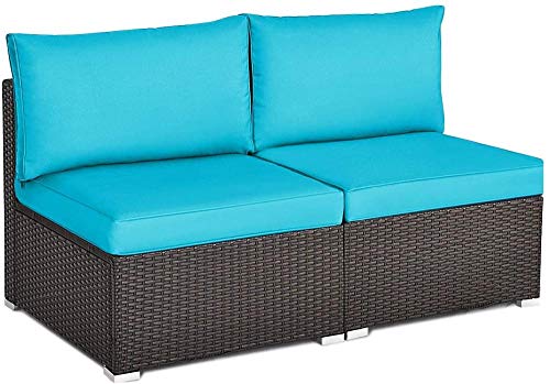 YRRA 2 Pz 2 PCS Outdoor Wickerless Sofa Prizio Patio Rattan Sofà sezionale Set w / 2 Cuscini Spessi e 2 Cuscini Sedili aggiuntivi per Balcone Giardino Patio Piscina (Turchese)-Turchese