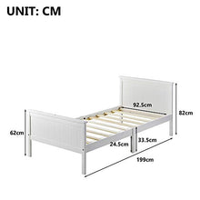 Letto singolo in legno di pino massiccio, con struttura a doghe e testiera, 90 x 190 cm, colore: bianco