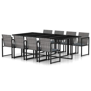 FAMIROSA Set da Pranzo da Giardino 9 pz con Cuscini in Polyrattan Grigio-3119