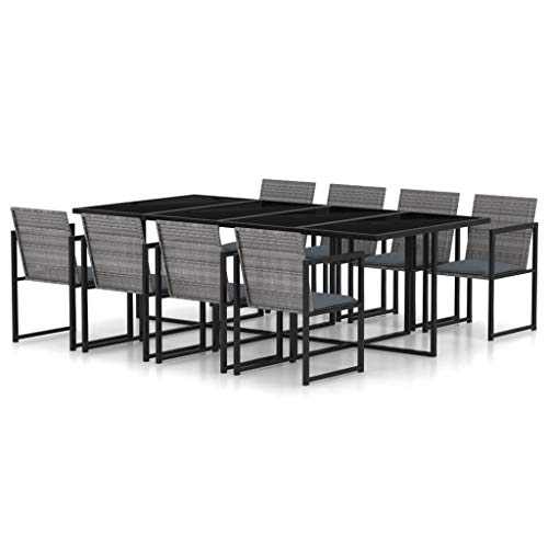 vidaXL Set da Pranzo da Giardino 9 pz con Cuscini in Polyrattan Grigio