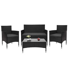 Mendler Salottino da Esterno Giardino HWC-F55 polyrattan Nero con Cuscini Grigio Scuro
