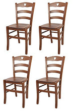 Tommychairs - Set 4 sedie modello Cuore per cucina bar e sala da pranzo, robusta struttura in legno di faggio color noce chiaro e seduta in legno