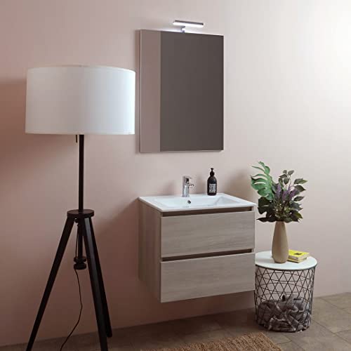 Kiamami Valentina MOBILE BAGNO CON CASSETTI E LAVABO CERAMICO + LUCE A LED 60 CM OLMO LEONE | BERLIN