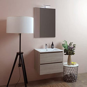 Kiamami Valentina MOBILE BAGNO CON CASSETTI E LAVABO CERAMICO + LUCE A LED 60 CM OLMO LEONE | BERLIN