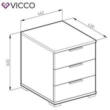 Vicco Comodino Nero lucido Con 3 cassetti Comò cassettone