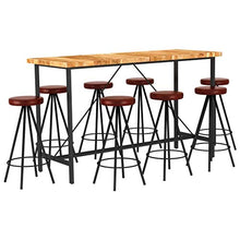 Goliraya Set da Bar 9 pz Industriale in Legno Massello di Acacia e Vera Pelle,Set Tavolo e 8 Sgabelli da Bar,Tavolo e Sedie da Bar Vintage Industriale,Tavolo e Sedie da Bar Alti