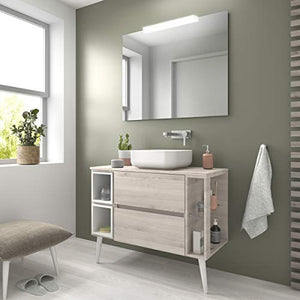Yellowshop. - Mobile Bagno sospeso 100 cm Stile Moderno lavabo appoggio specchiera LED MOD. Evo (Legno Naturale)