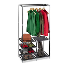 Relaxdays Appendiabiti con Scarpiera, 160x84x43 cm, Guardaroba con Ripiani per 10 Paia di Scarpe, Asta Attaccapanni, 60% Ferro 30% Pile 10% plastica, Nero/Trasparente, 1 pz