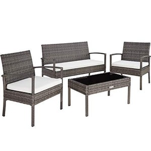 TecTake 403398 Set di Mobili Rattan, Arredamento Giardino, Tavolo Sedie Panca, Esterno Terrazzo Lounge Veranda, Grigio