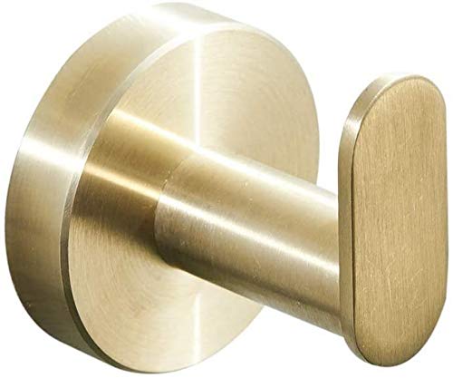 Gancio Appendiabiti Singolo con Base Rotonda, Finitura Oro Spazzolato Gancio per Accappatoio Viti di Montaggio Staffa per Gancio a Muro Accessorio Multifunzione in Acciaio Inossidabile 304
