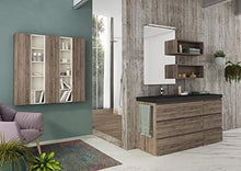 Mobile da bagno sospeso - Misura: L.150 P.50 cm - Finitura: Laccato Crema Opaco e Rovere Terra - Top: veletta Resina Materica vasca integrata colore Grigio Scuro - 100% made in Italy